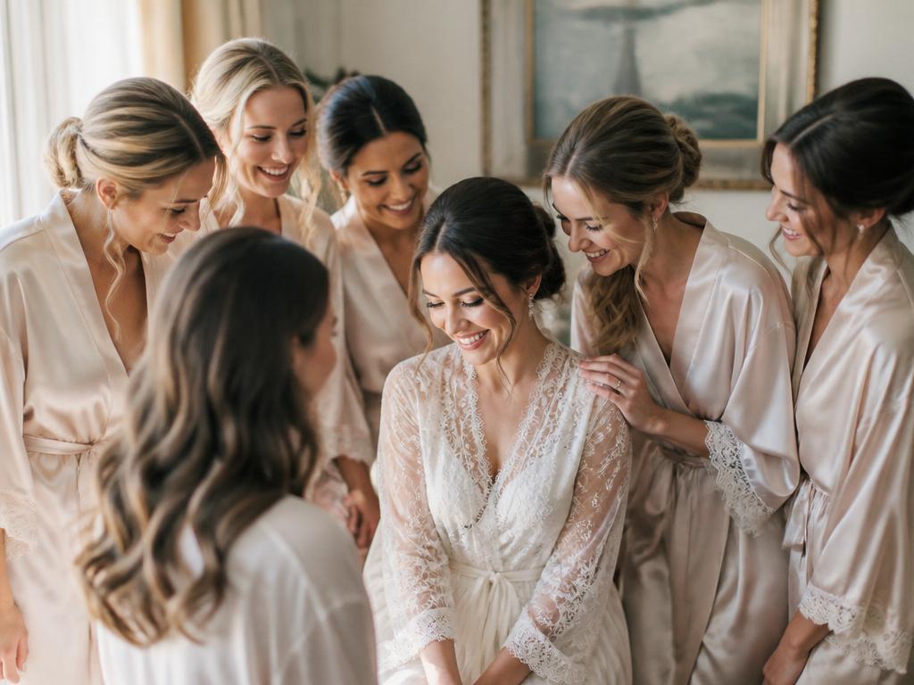 Bridal party celebration in soft morning light