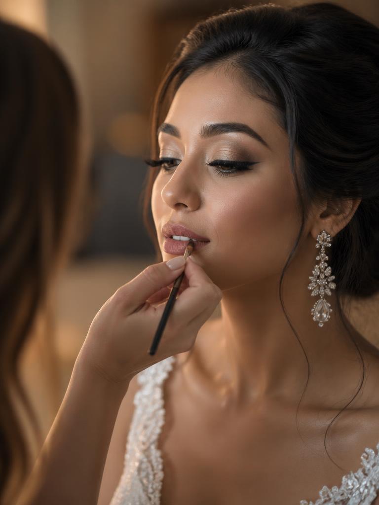 Close-up of bridal makeup application
