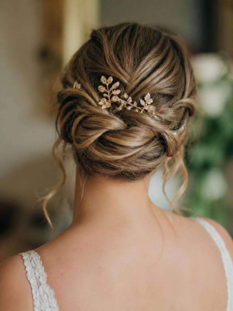 Elegant chignon bridal hairstyle detail