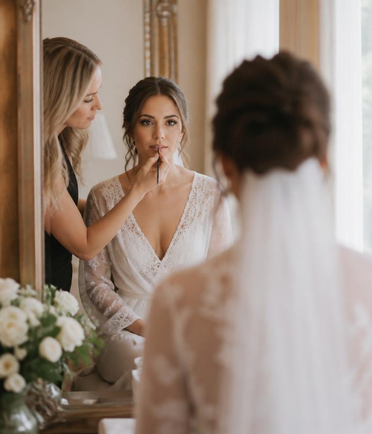 Soft focus bridal preparation moment